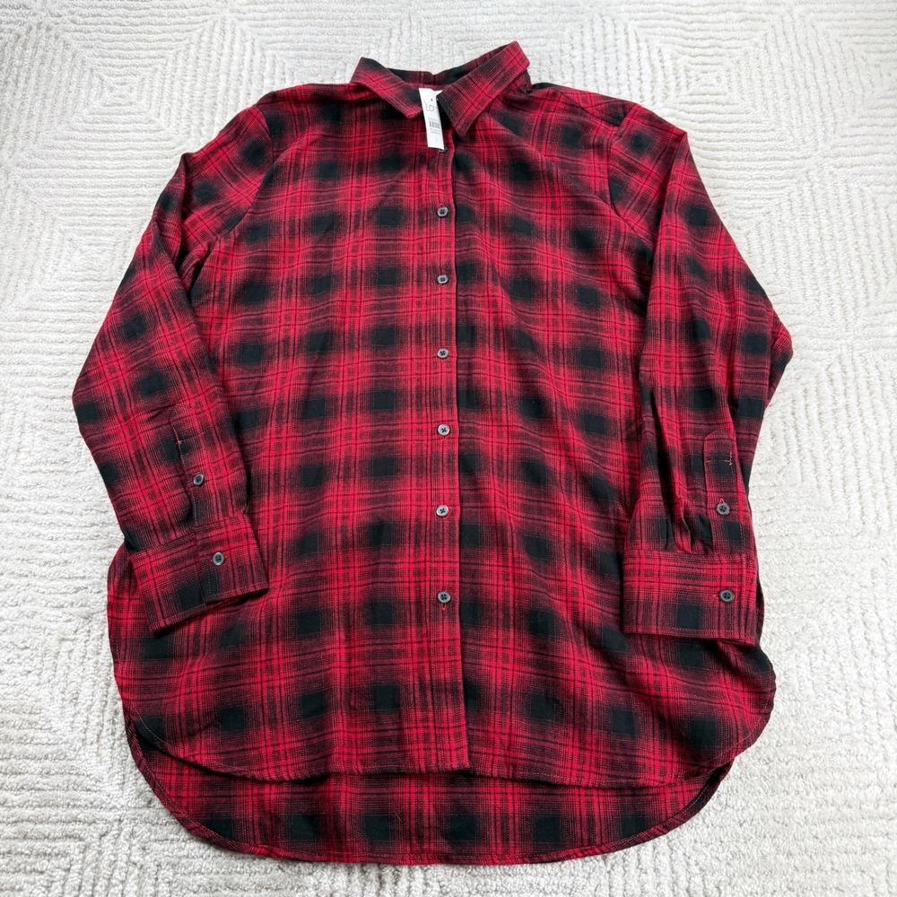 LOFT Plaid Button Shirt Women's Large Red Black NWT Grunge Cabin Core Lumberjack